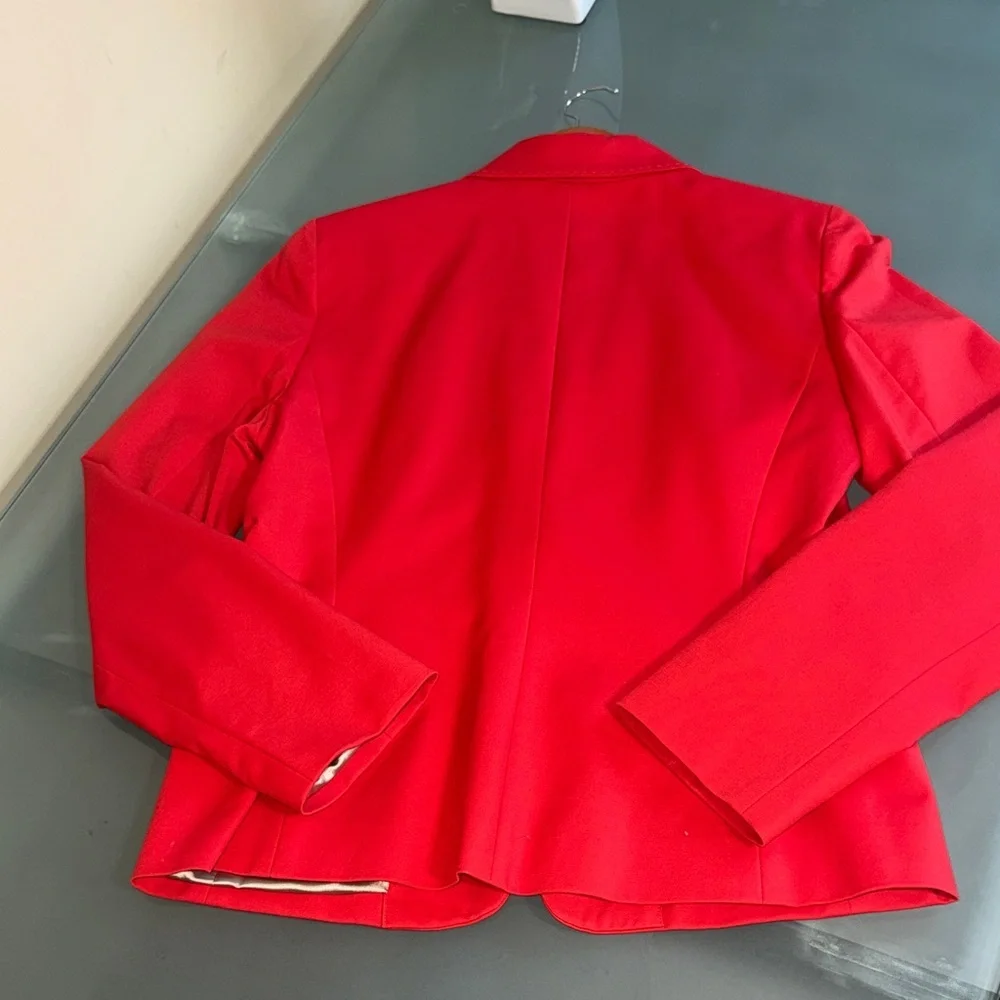 Tahari Red Blazer Tailored Cotton Blend Jacket Career Statement Blazer